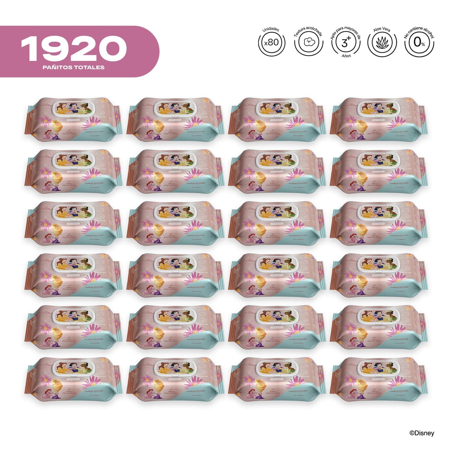 Pack x 24 Pañitos Húmedos Disney Cosmos Princesas Niña